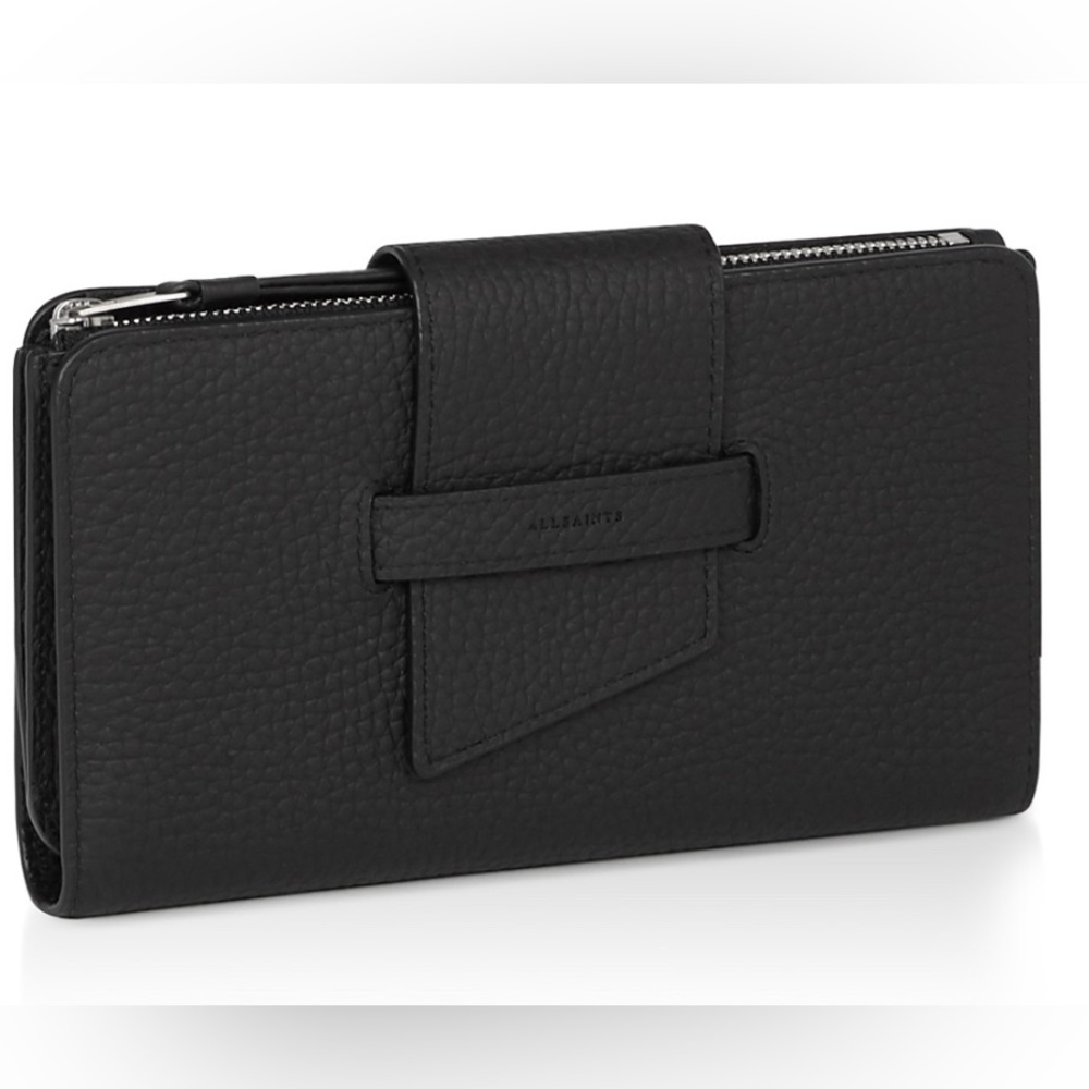Black All Saints Ray Leather Black Wallet Large